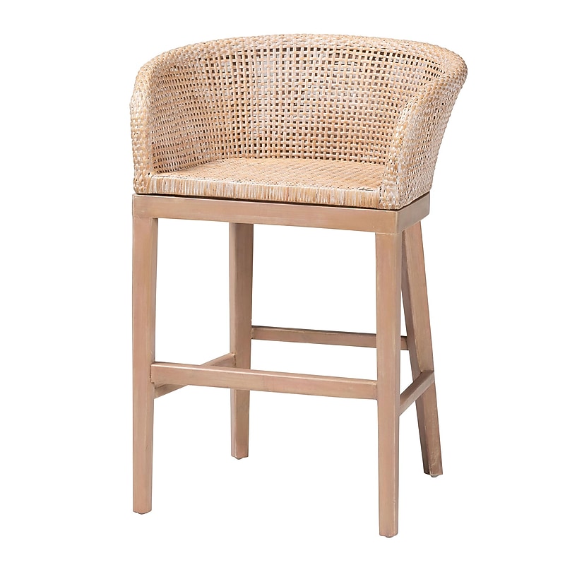 bali & pari Papua Bohemian Natural Rattan Counter Stool, Antique Whitewashed/Light Brown (243-13490-HiT) image 1