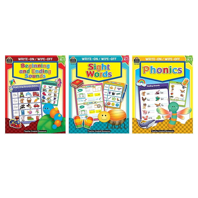 Teacher Created Resources Early Literacy Write & Wipe Activity Book Kit, 3/Set (TCRWWBOOKS2) image 1