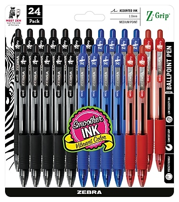 Zebra Z-Grip Kugelschreiber 24er Pack – 12 Schwarz, 12 Rot, Mittlere Spitze 1,0 Mm