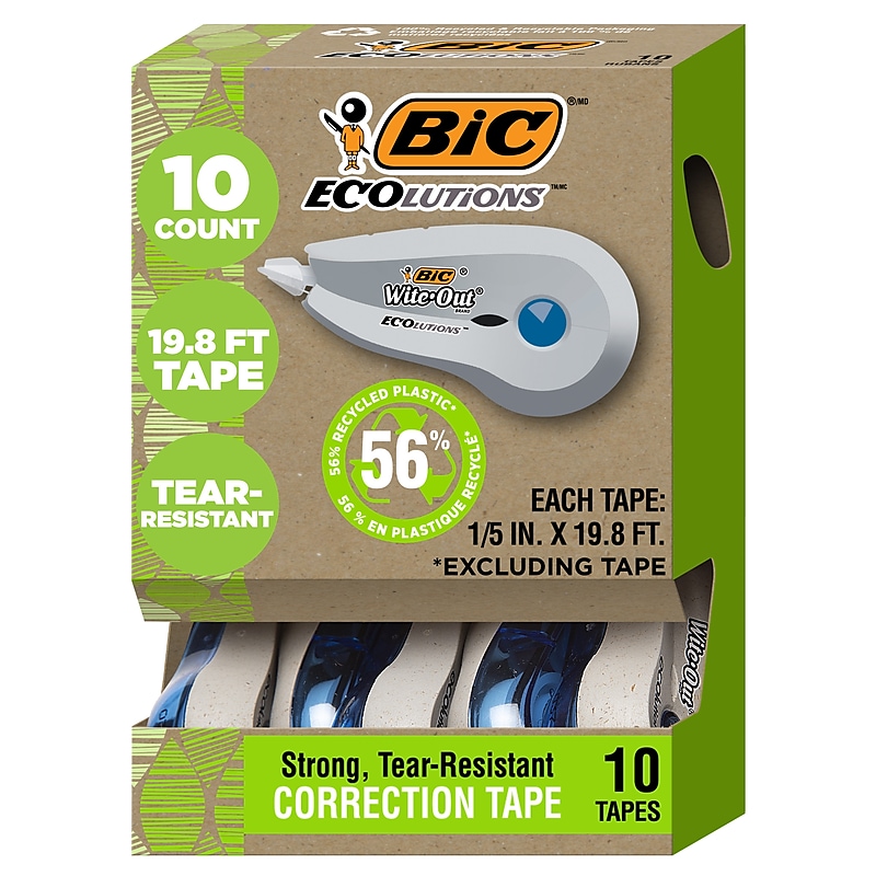 BIC Ecolutions Wite-Out Brand Correction Tape, White, 10/Pack (WOET10-WHI) image 1