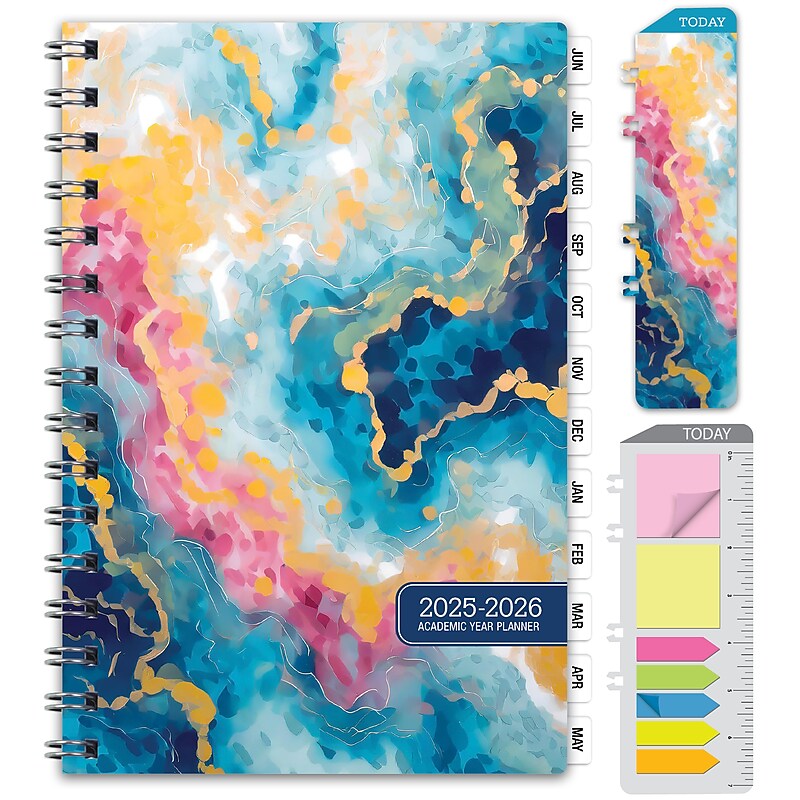 2025-2026 Global Printed Products Speckled Marble 5.5" x 8" Academic Weekly & Monthly Planner, Plastic Cover image 1