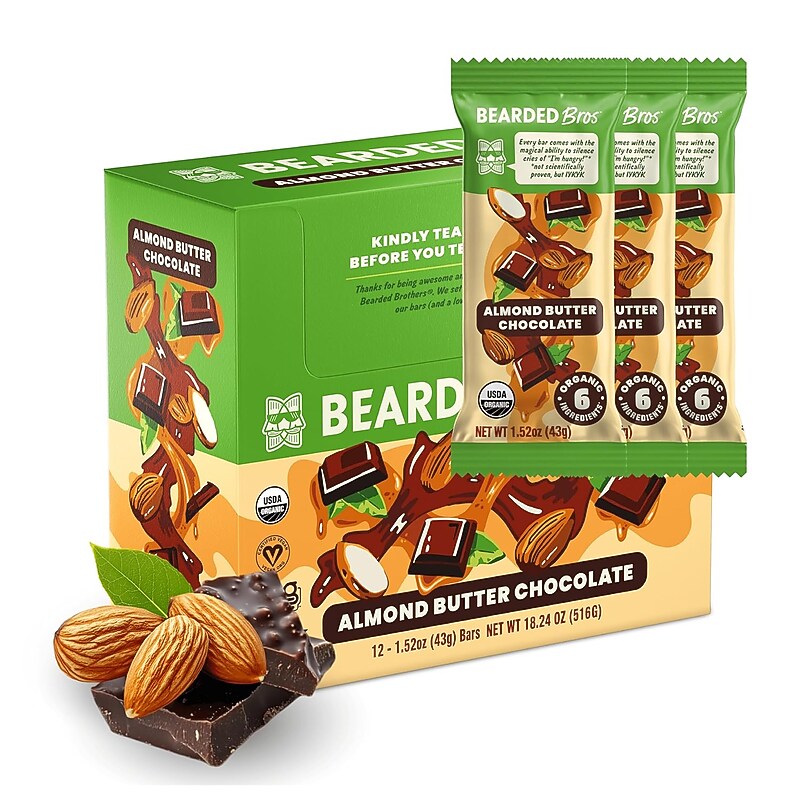 Bearded Bros Gluten Free Almond Butter Chocolate Energy Bar, 1.52 oz., 12/Pack (220-02918) image 1
