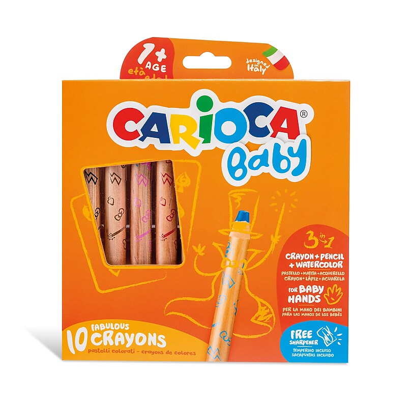 CARIOCA Baby 3-in-1 Washable Sharpener Crayon, Assorted Colors, 10/Set (CRA42818) image 1