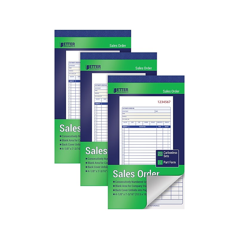 Better Office 2-Part Carbonless Sales Order Book, 4.13" x 7.19", 50 Sets/Book, 3 Books/Pack (66003-3PK) image 1