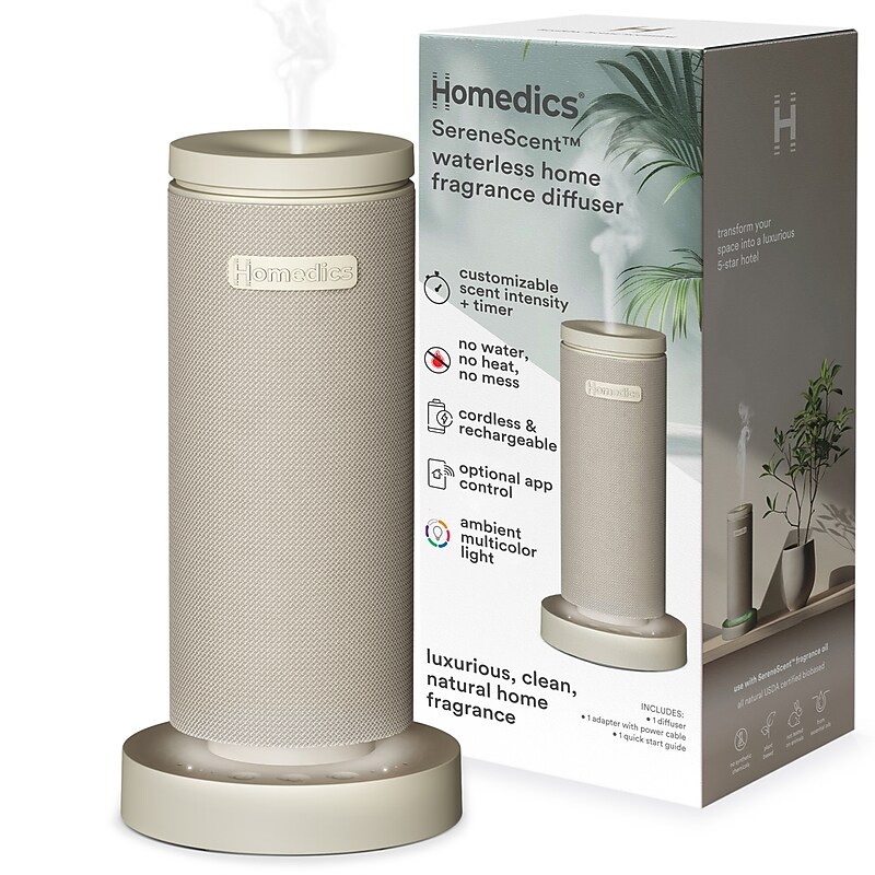Homedics SereneScent Aromatherapy Essential Oil Diffuser, 0.5 oz., Beige (ARMH-680BE) image 1