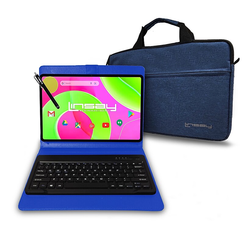 LINSAY 12" Octa Core Tablet, 8GB RAM, 256GB Storage, Android 14 Bundled with Blue Keyboard Case, Briefcase, Stylus Pen image 1
