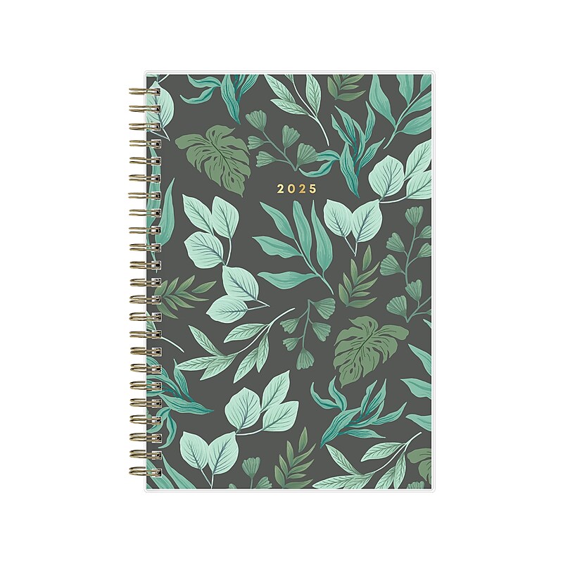 2025 Blue Sky Leafy Lounge 5" x 8" Weekly & Monthly Planner, Plastic Cover, Green/Gray (147931) image 1