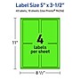 Avery Laser/Inkjet Multipurpose Rectangle Labels, 5" x 3.5", Neon Green, 40/Pack (94256)~#|#~4EE639C1-9511-49C9-87F6835531B70711_sc7