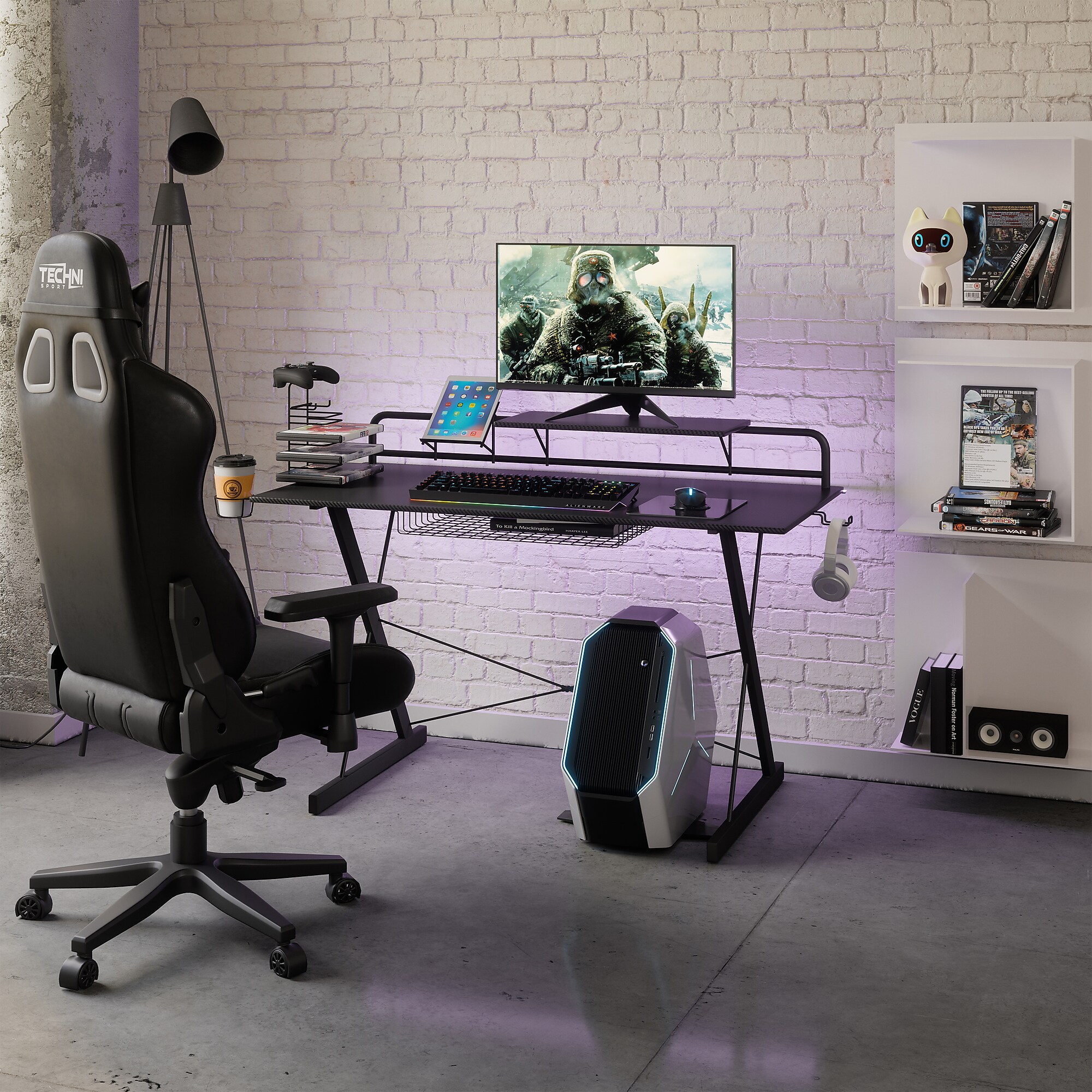 Techni Sport Carbon Computer Gaming Desk with Shelving, Black (RTA-TS200-BK) Sansujyuku sansujyuku.com