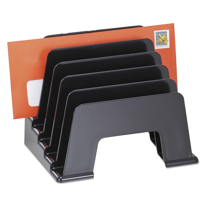 Incline Sorter, Five Sections, Plastic, 8w x 5-1/2d x 6h, Black image 1