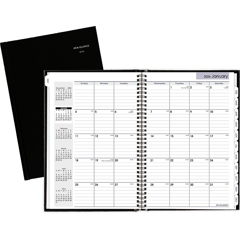 2026 AT-A-GLANCE DayMinder 8" x 11.75" Monthly Planner, Faux Leather Cover, Black (G470H-00-26) image 1