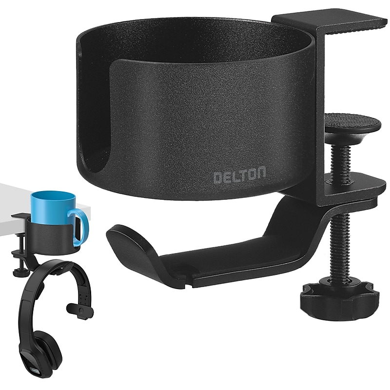 Delton H22 Under Desk Cup Holder and Desk Hook for Headphones, Black (DHSCH22) image 1