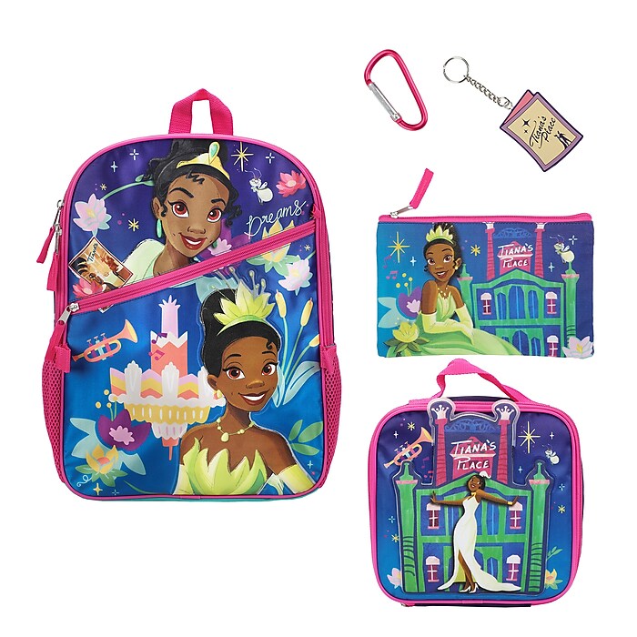 Bioworld Kids 5-Piece Princess Tiana Backpack Set, Large, Purple