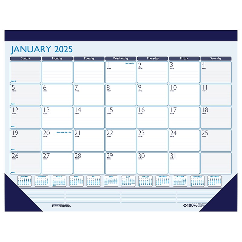 2025 House of Doolittle Contempo 22" x 17" Monthly Desk Pad Calendar, Blue/White (151-25) image 1