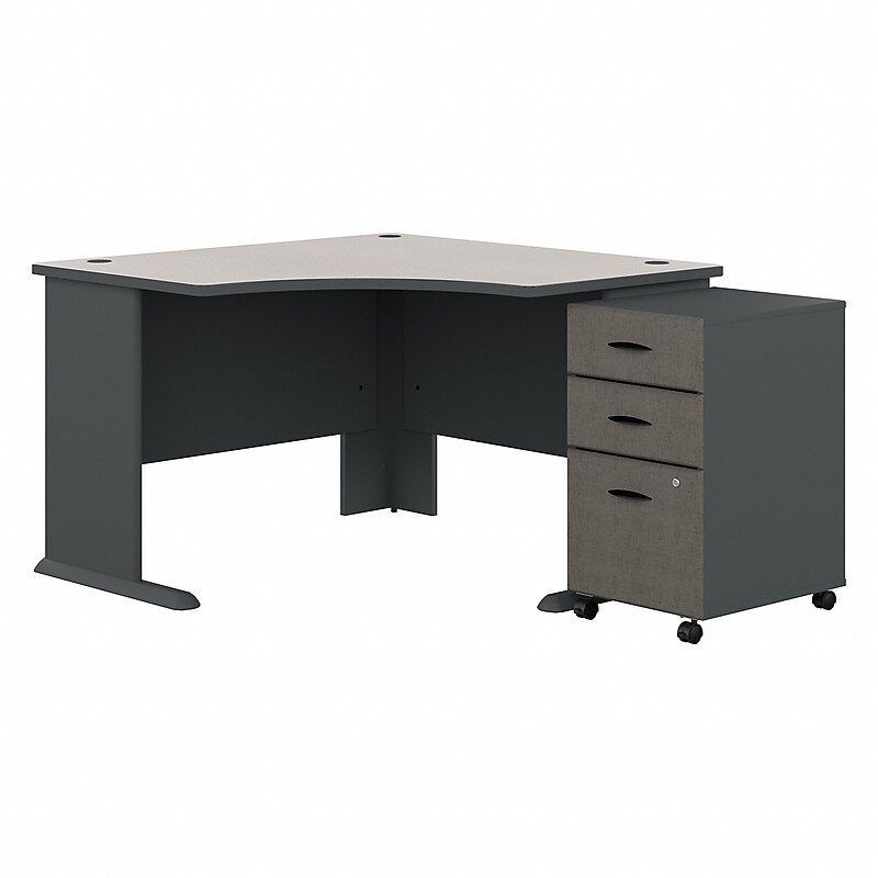 Bush Business Furniture Cubix 48"W Corner Desk with Mobile File Cabinet, Slate/White Spectrum (SRA035SLSU) image 1