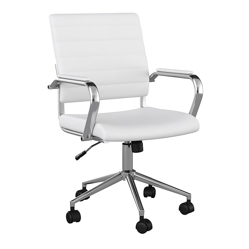 Martha Stewart Piper Faux Leather Swivel Executive Chair, White/Polished Nickel (CH2209212WH) image 1