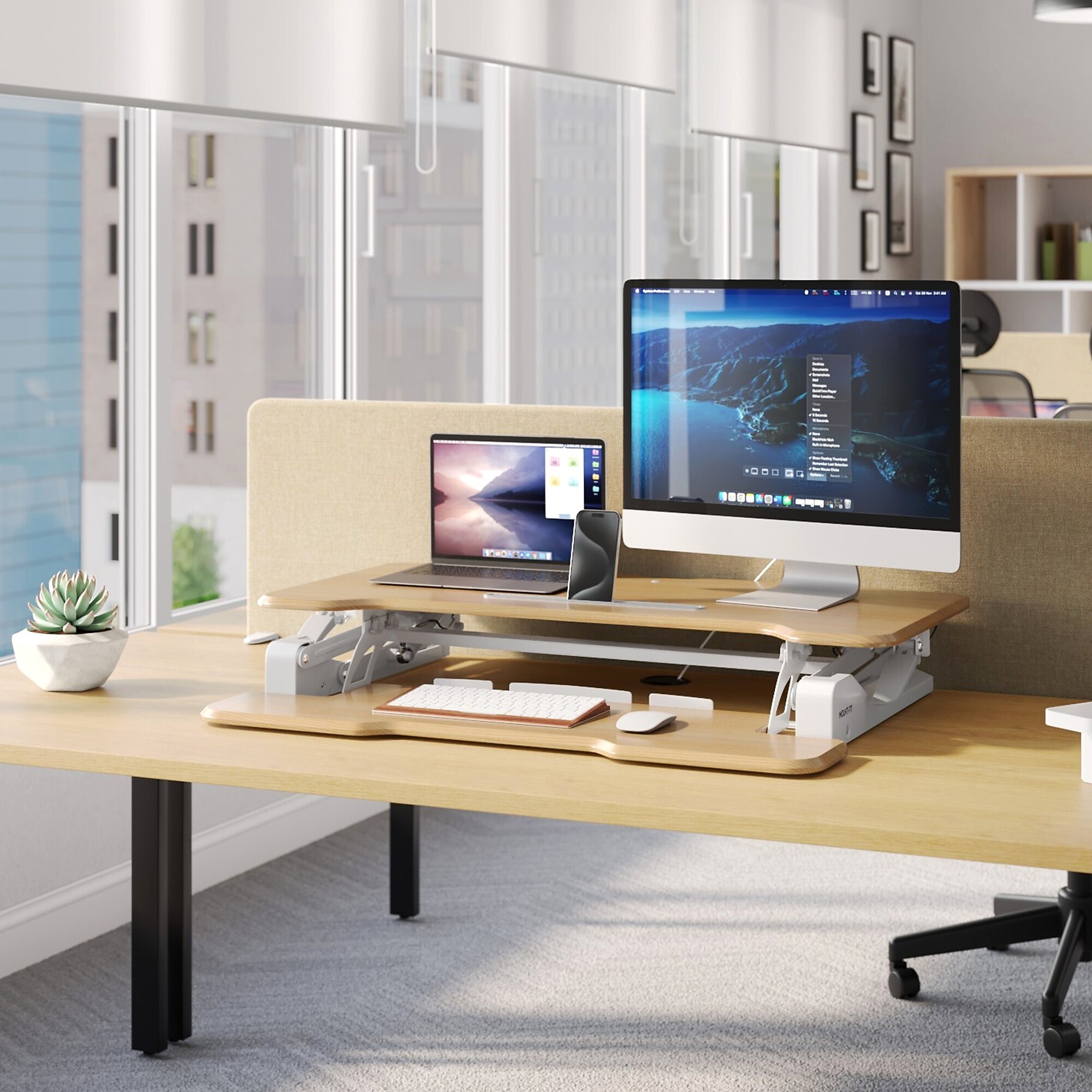 Mount-It! 38″ W Manual Rectangular Adjustable Standing Desk Converter, Maple Woodgrain (MI-15007) Sansujyuku sansujyuku.com
