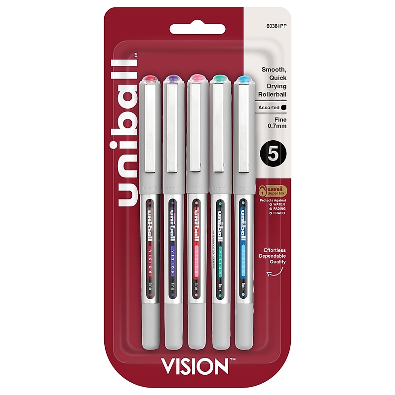uni-ball VISION Rollerball Pens, Fine Point, Assorted Colors Ink, 5/Pack (60381) image 1
