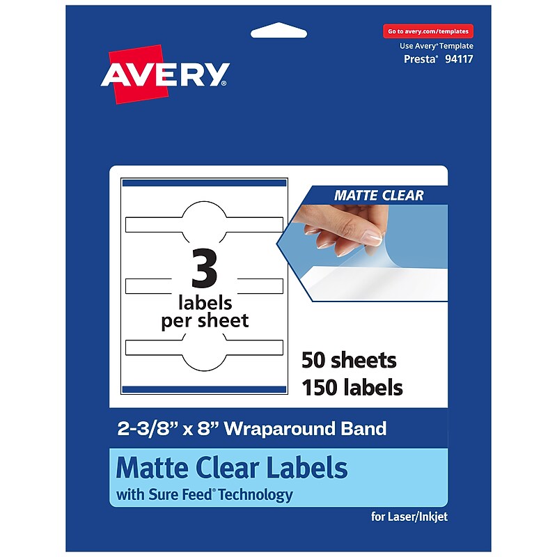 Avery Laser/Inkjet Decorative Edge Multipurpose Labels, 2-3/8" x 8", Clear, 150/Box (94117) image 1