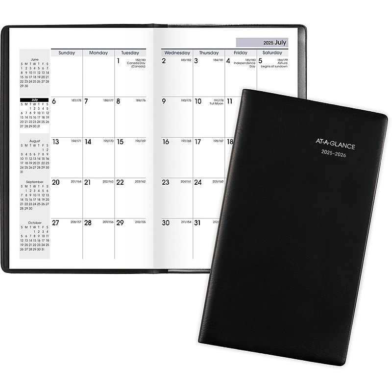 2025-2026 AT-A-GLANCE 3.5" x 6" Academic Year Monthly Planner, Faux Leather Cover, Black (AY53-00-26) image 1