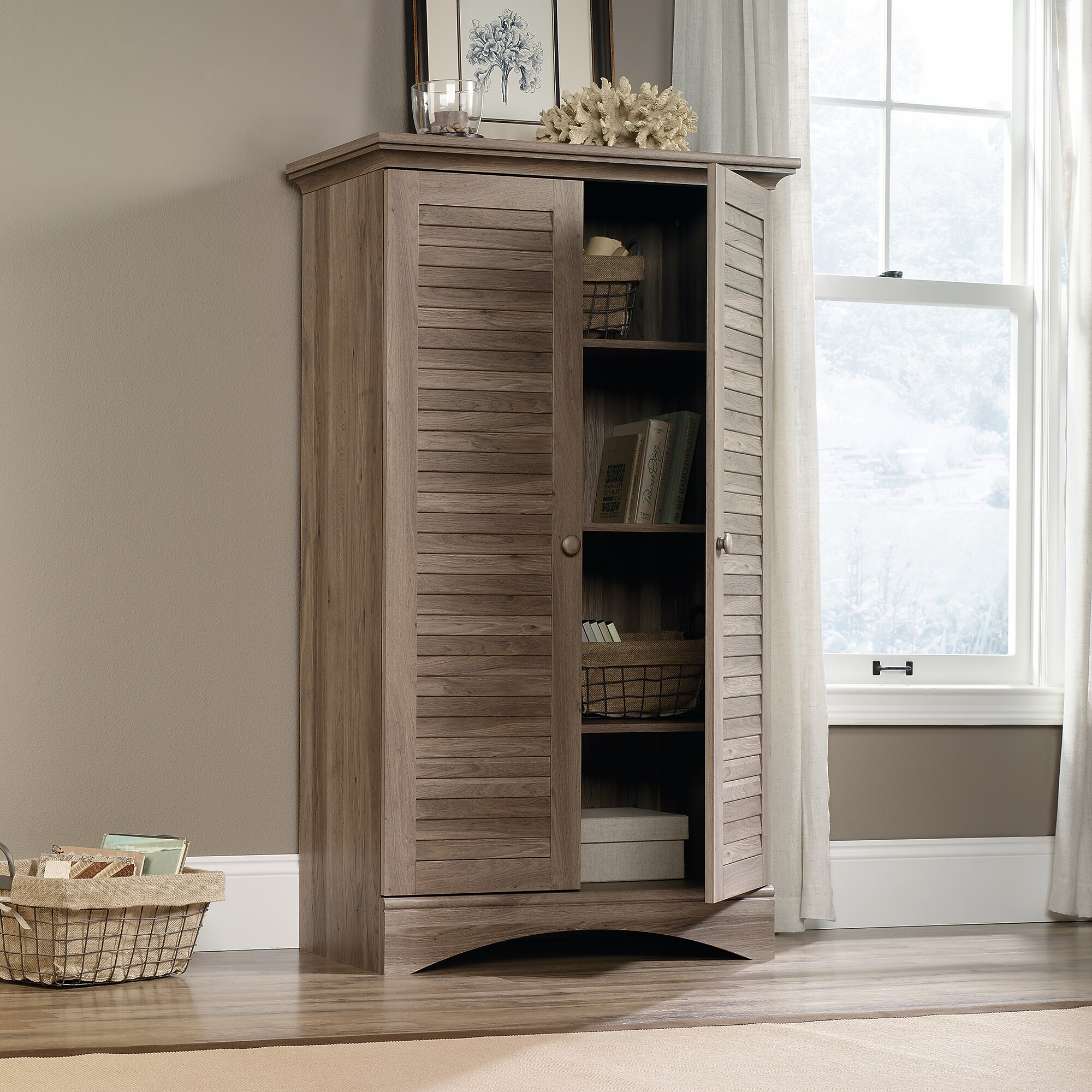 Sauder Harbor View 61″H Storage Cabinet with 5 Shelves, Salt Oak (416825) Sansujyuku sansujyuku.com