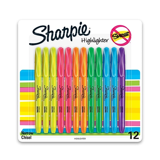 Sharpie Stick Highlighter, Chisel Tip, Assorted, Dozen (27145) Staples