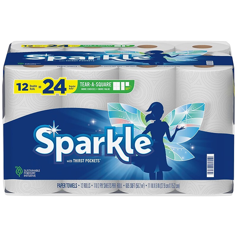 Sparkle Tear-A-Square Double Paper Towels, 2-ply, 110 Sheets/Roll, 12 Rolls/Pack (223535) image 1