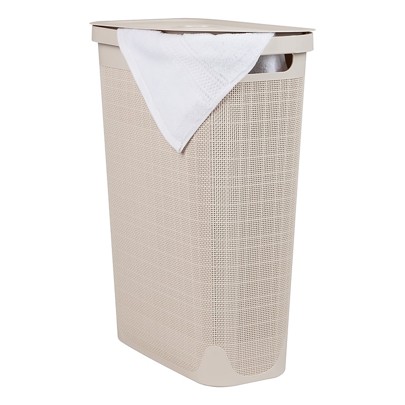 Mind Reader 10.57-Gallon Hamper with Lid, Plastic, Ivory (40FABHAMP-IVO) image 1