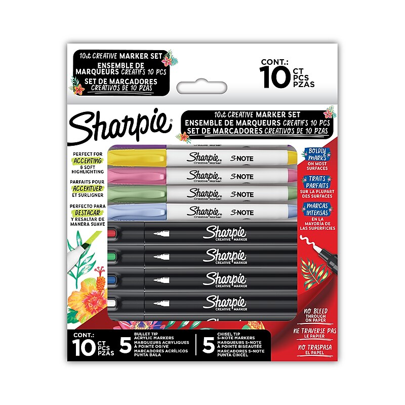 Sharpie Creative Markers Assorted Markers, Chisel/Bullet Tips, Assorted Colors, 10/Pack (2205174) image 1