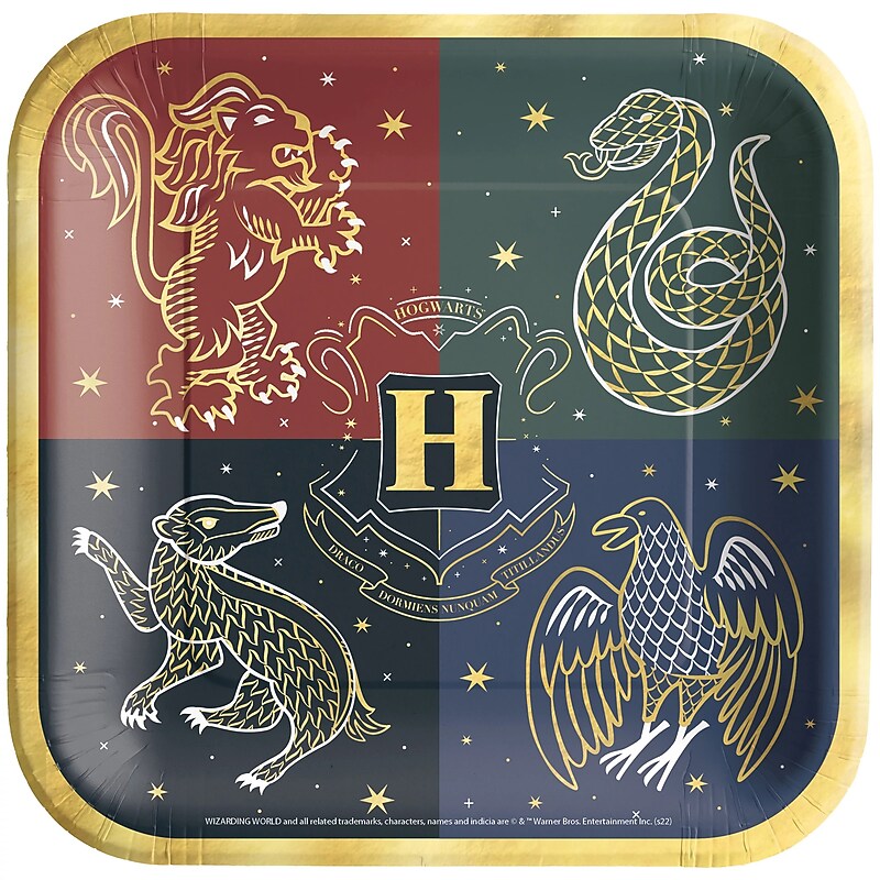 Party City Harry Potter Hogwarts United 9" Square Paper Plates, Multicolored, 8 Plates/Pack (AM552858) image 1