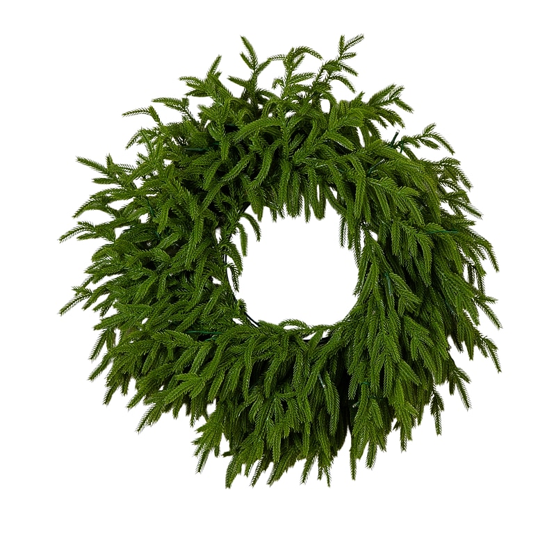 Nearly Natural Pre-Lit Artificial Real Touch Norfolk Island Pine Wreath, 20" (W1391) image 1