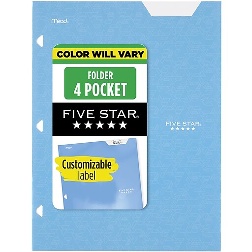 Five Star 3-Hole Punched 4 Pocket Paper Portfolio Folder, Assorted