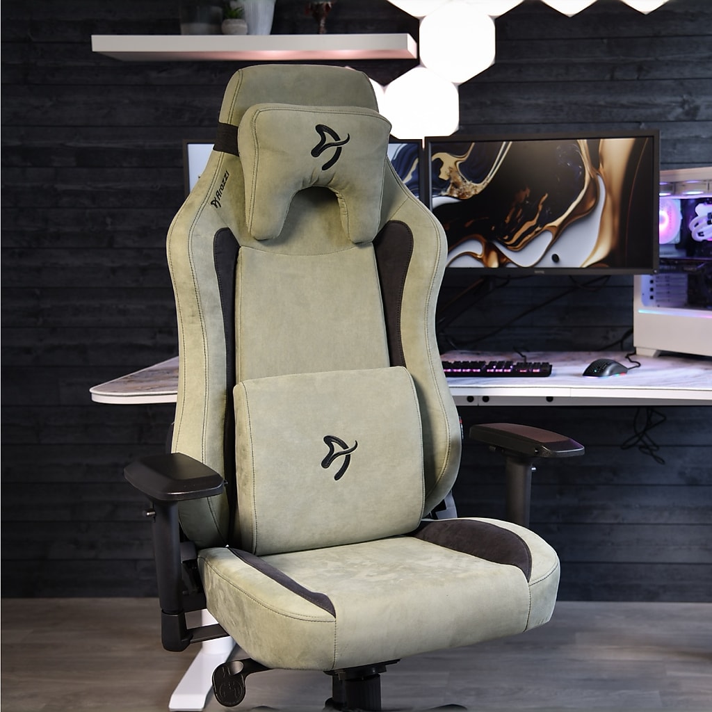 Gaming chair in a tech setup with monitor and desk