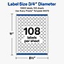 Avery Round Laser/Inkjet Multipurpose Labels, White, 108 Labels/Sheet, 100 Sheets/Pack (19479311214)~#|#~4F75B12D-3003-48C9-BD311C0388F49218_sc7