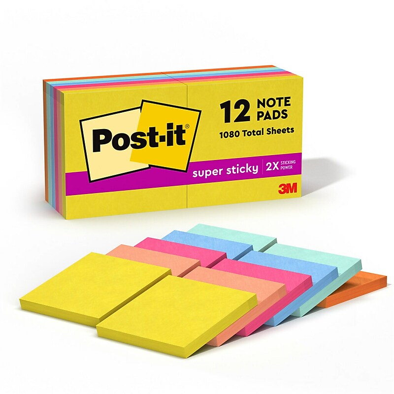 Post-it Super Sticky Notes, 3" x 3", Summer Joy Collection, 90 Sheets/Pad, 12 Pads/Pack (654-12SSJOY) image 1
