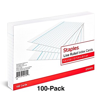 Staples 5" x 8" Index Cards, Legal Ruled, White, 100/Pack (TR51016)