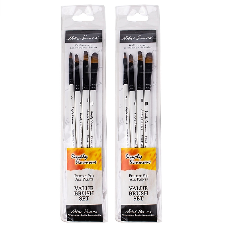 Daler-Rowney Simply Simmons Mixed Media Synthetic Filbert Brushes, White, 4/Set, 2 Sets/Bundle (DRWD255400005-2) image 1