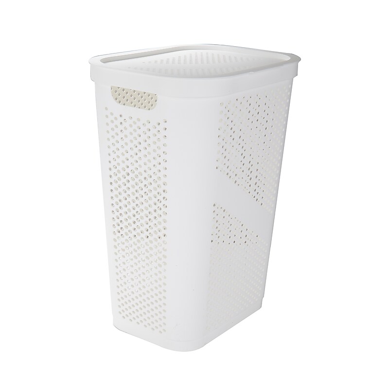 Mind Reader 15.85-Gallon Slim Laundry Hamper with Lid, Plastic, White (HBIN60-WHT) image 1