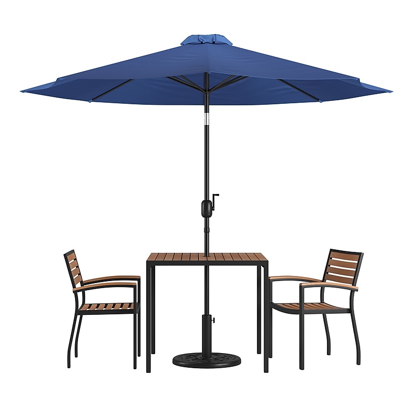 Flash Furniture Lark Outdoor Patio Table Set, Navy Umbrella, 5 Piece Set (XU8102UB19BNV) image 1