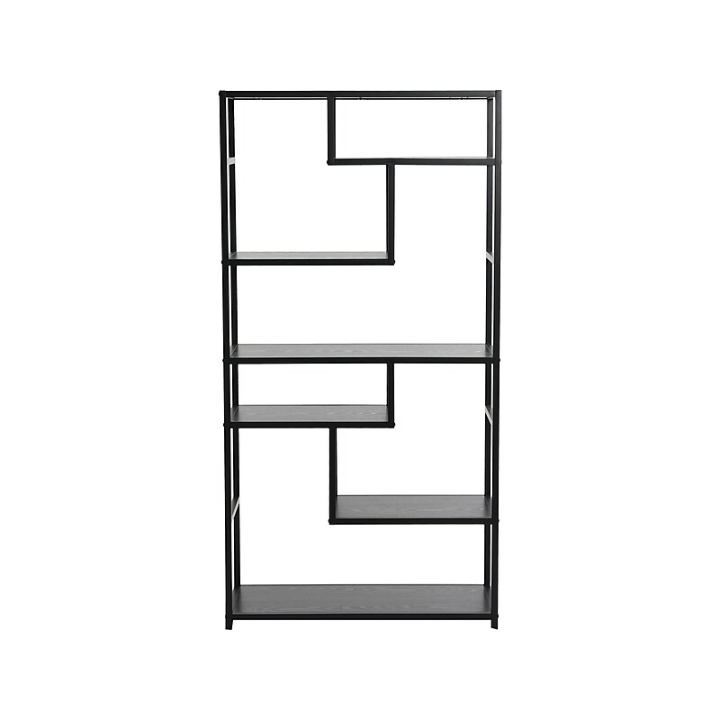 Household Essentials Jamestown 65" 6-Shelf Bookcase, Black Oak/Black Laminate/Steel (8181-1) image 1