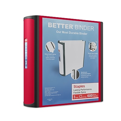 Staples 3" 3-Ring Better Binder, D-Ring, Red (ST55893-CC)