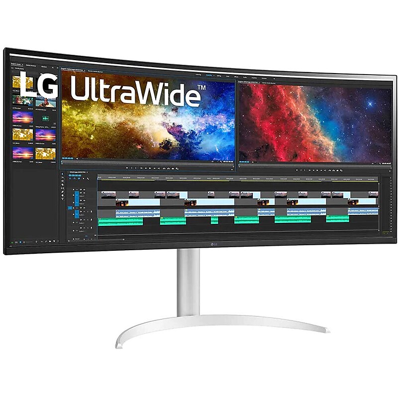 LG UltraWide 37.5" Curved 60Hz LCD Monitor, Black/White/Silver (38BP85C-W) image 1