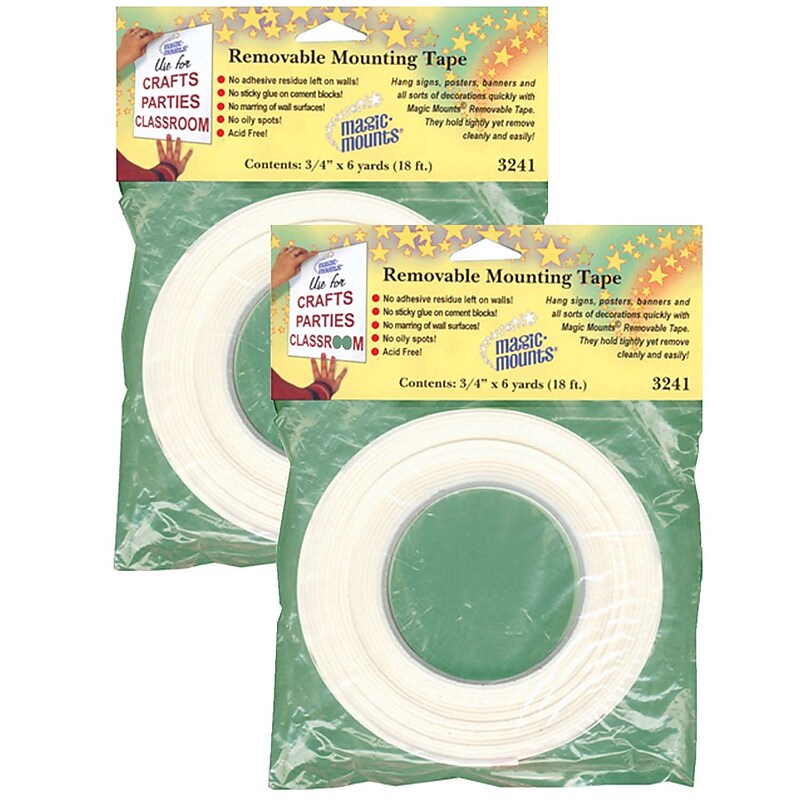 Magic Mounts® Removable Mounting Tape, 0.75" x 18' Per Rolls, 2 Rolls (MIL3241-2) image 1