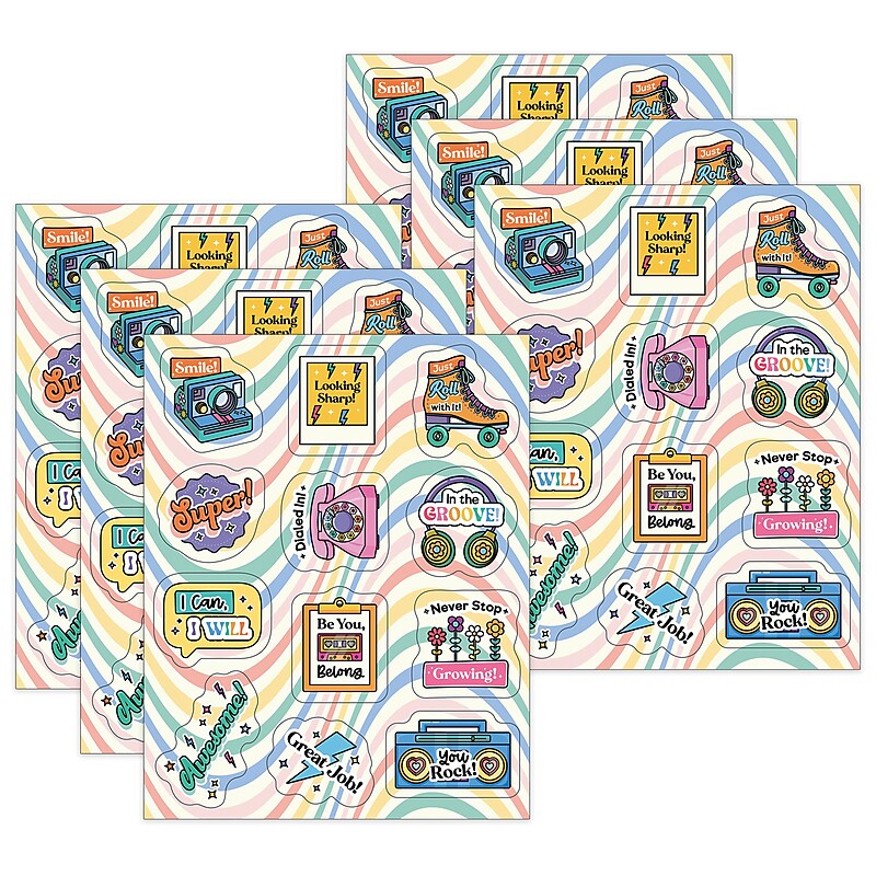 Carson Dellosa Education Happily Ever Elementary Retro Remix Motivational Stickers, Multicolored, 72/Pack, 6 Packs/Bundle image 1