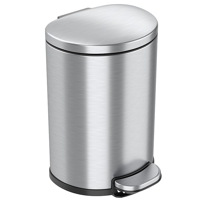 iTouchless SoftStep Semi-Round Stainless Steel Step Trash Can with Hinged Lid, 1.85 Gallon (IP02DSS) image 1