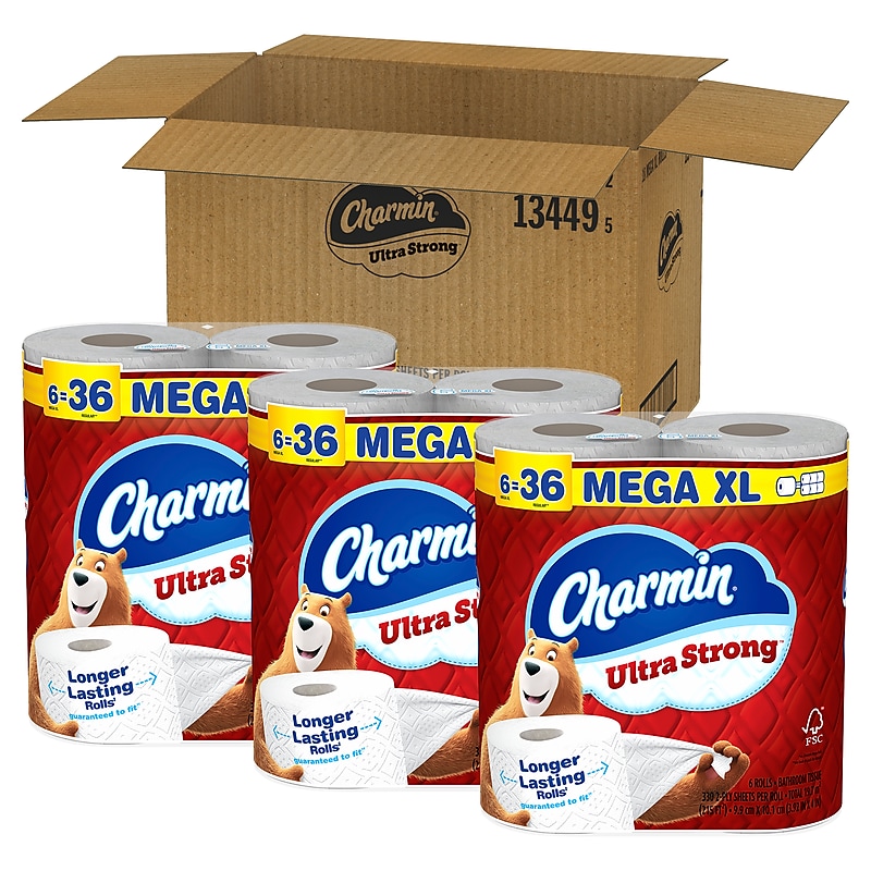 Charmin Ultra Strong Mega XL Toilet Paper, 2-Ply, White, 330 Sheets/Roll, 6 Rolls/Pack, 3 Packs/Carton (04308) image 1