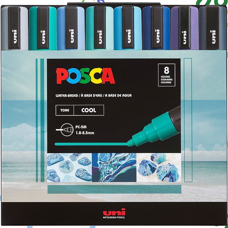 POSCA PC-5M Cool Water Based Paint Marker, Medium Bullet Tip,  Assorted Colors, 8/Set (UBCPC5M8CCOOLTONE) image 1