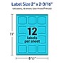 Avery Laser/Inkjet Multipurpose Square Labels, 2" x 2-3/16", Bright Blue, 120/Pack (94124)~#|#~500D4665-EC90-4500-ACE56B5F7788ABDC_sc7