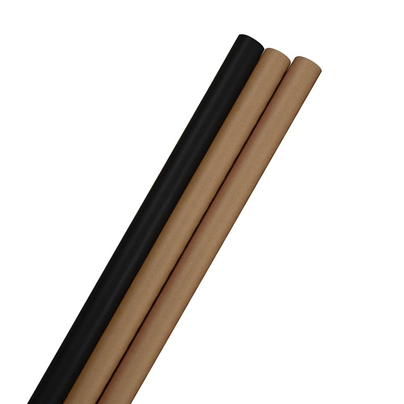 JAM Paper Wrapping Paper, 87.5 Sq Ft, Black Kraft Stripes and Solid Deluxe Set, 3 Rolls/Pack (77450121) image 1