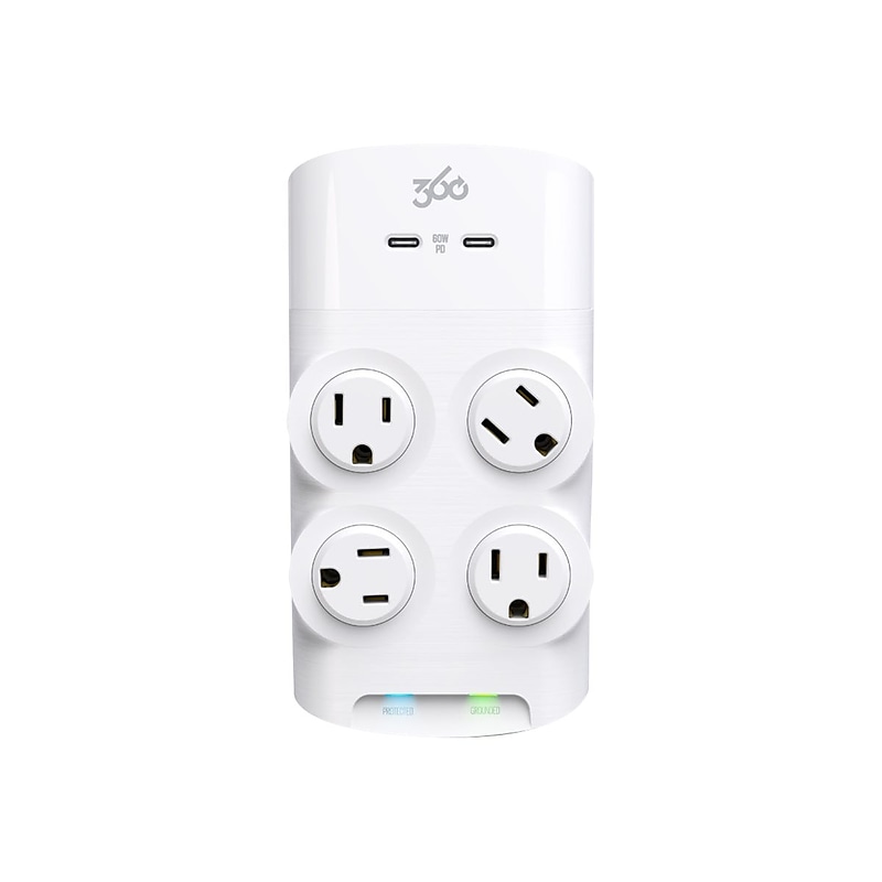 360 Electrical Revolve60 4-Outlet 2-USB Port Surge Protector, White (3E0773-WHT6NA) image 1
